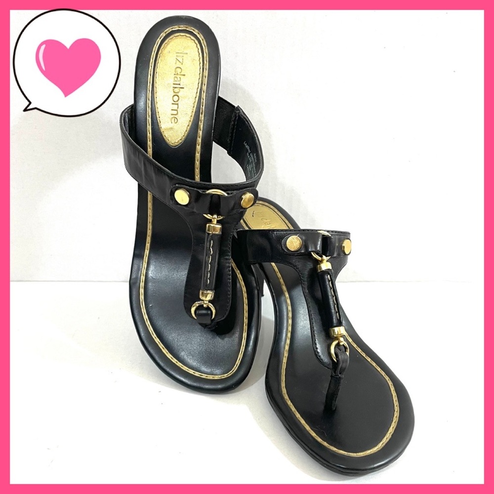 Liz Claiborne Nash black gold horsebit heels 6.5